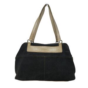 Sanpo Gray Suede Ostrich Leather Satchal Handbag Purse